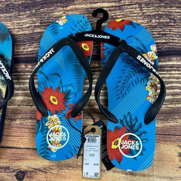 Mens Jack & jones Flip Flops Size 9/10 Beach Surfer Floral Design (2 Pack) - Picture 3 of 4